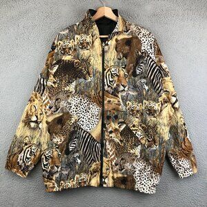 Vintage Huba Womens Safari Wild Animals Bomber Reversible Jacket Coat size XL